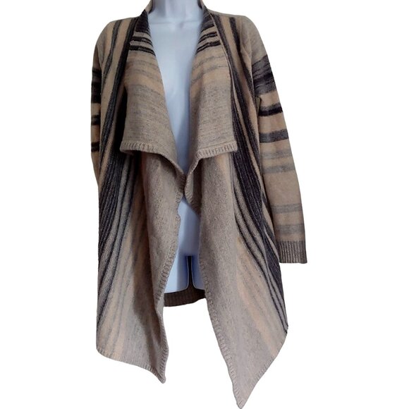 Incashmere Stripe Grey/Cream Stripe Open Front Cardigan M - Picture 1 of 13